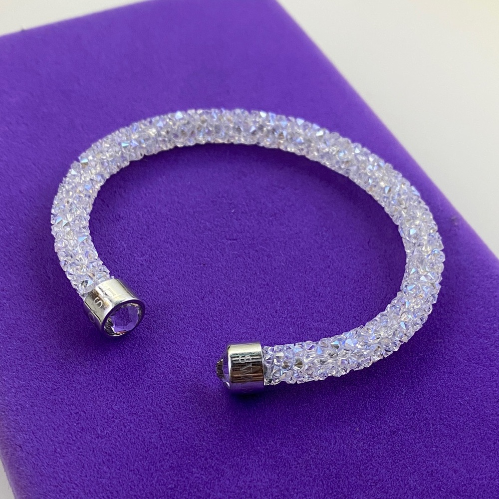 💛 Swarovski Silver White Crystal Cuff Bracelet | Pavé Sparkle Modern Glam